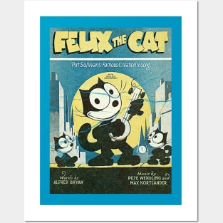 VINTAGE RETRO FELIX WITH UKULELE Posters and Art